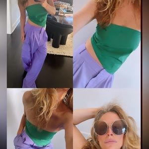 TIBI Italian Sporty Nylon Strapless Bandeau in Green. Size Small. Pristine